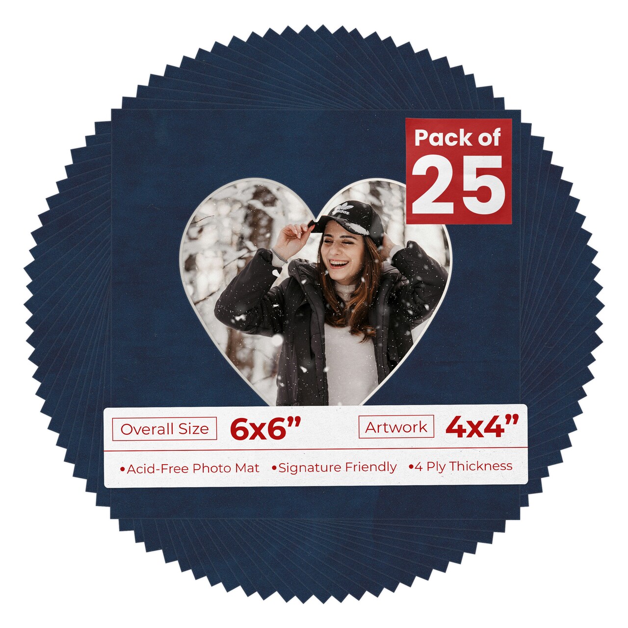 Navy Suede Mat Board for 6x6 Frames - Heart Opening for 4x4 Photos